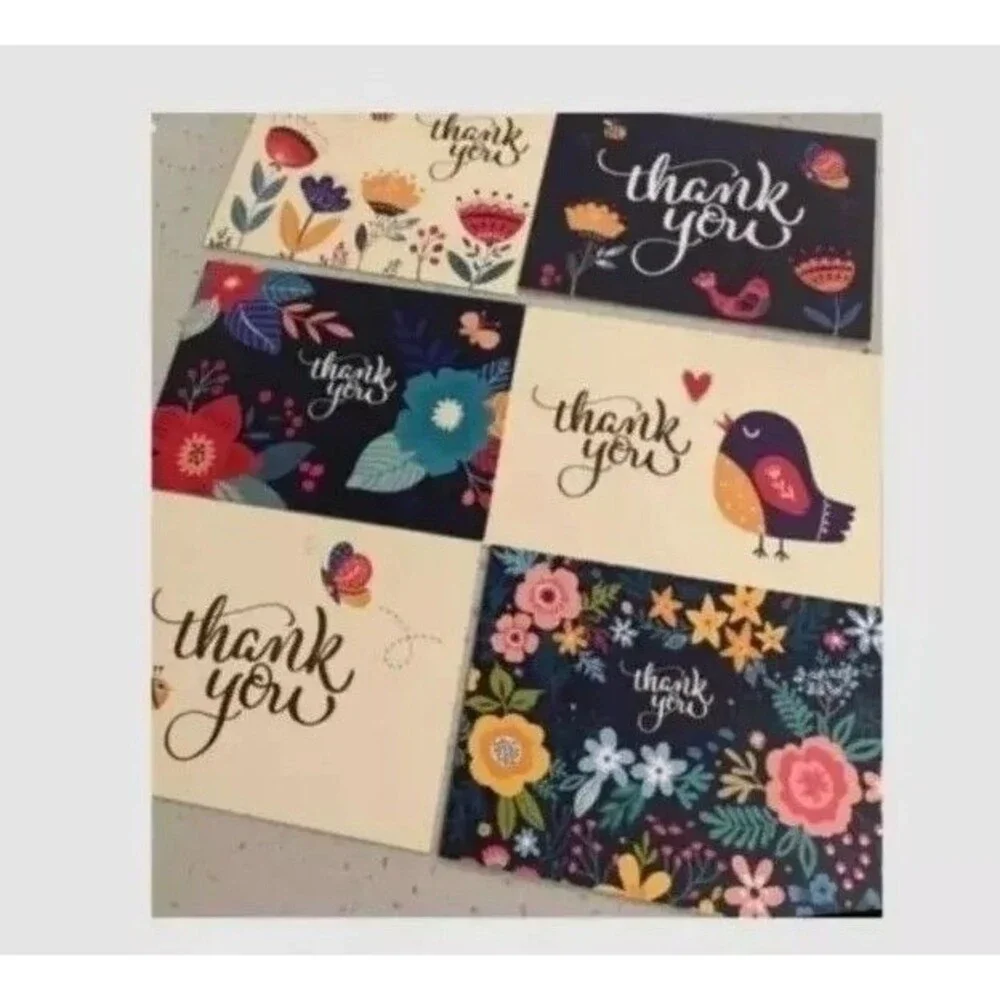 Painted Floral Thank You Cards Assortment 36 Notes W/ Envelopes Matte Paper, USA
